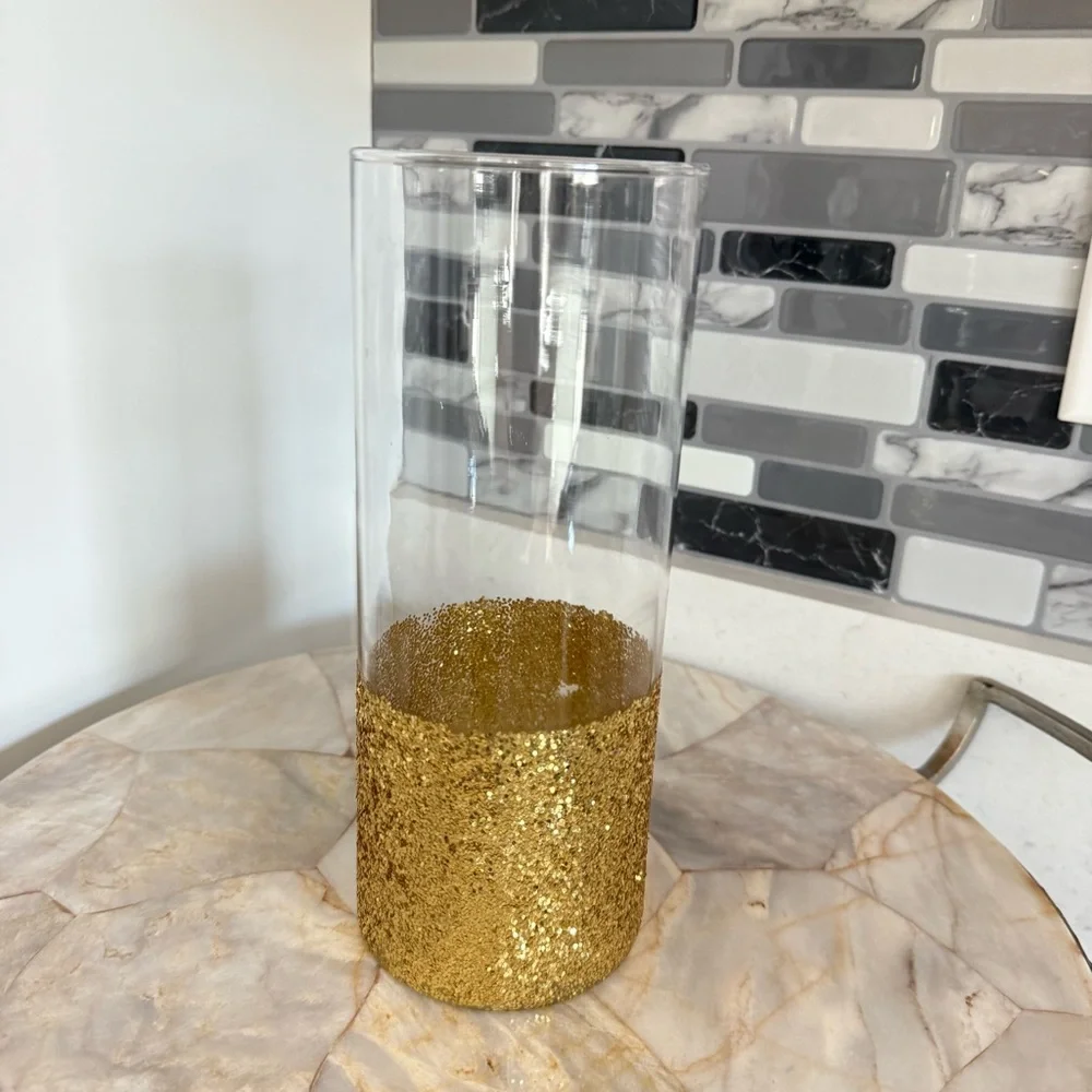 Elegant Gold Glitter Vase Tall Candle Holder‎